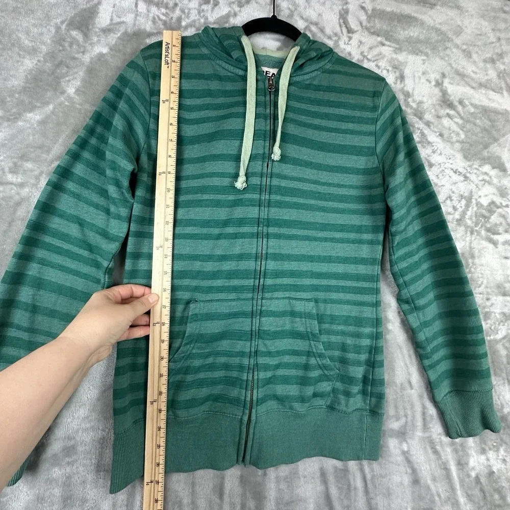 Threads 4 Thought Zip Front Hoodie Men's L Green Stripe Organic Cotton